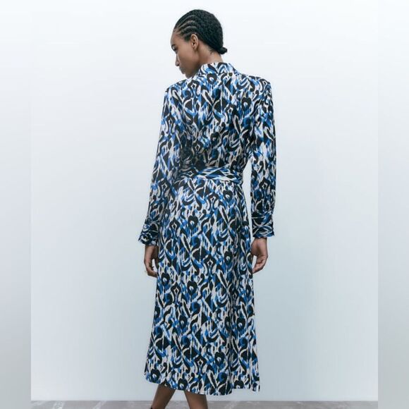 ZARA Printed Shirt Dress Blue New - Picture 11 of 15